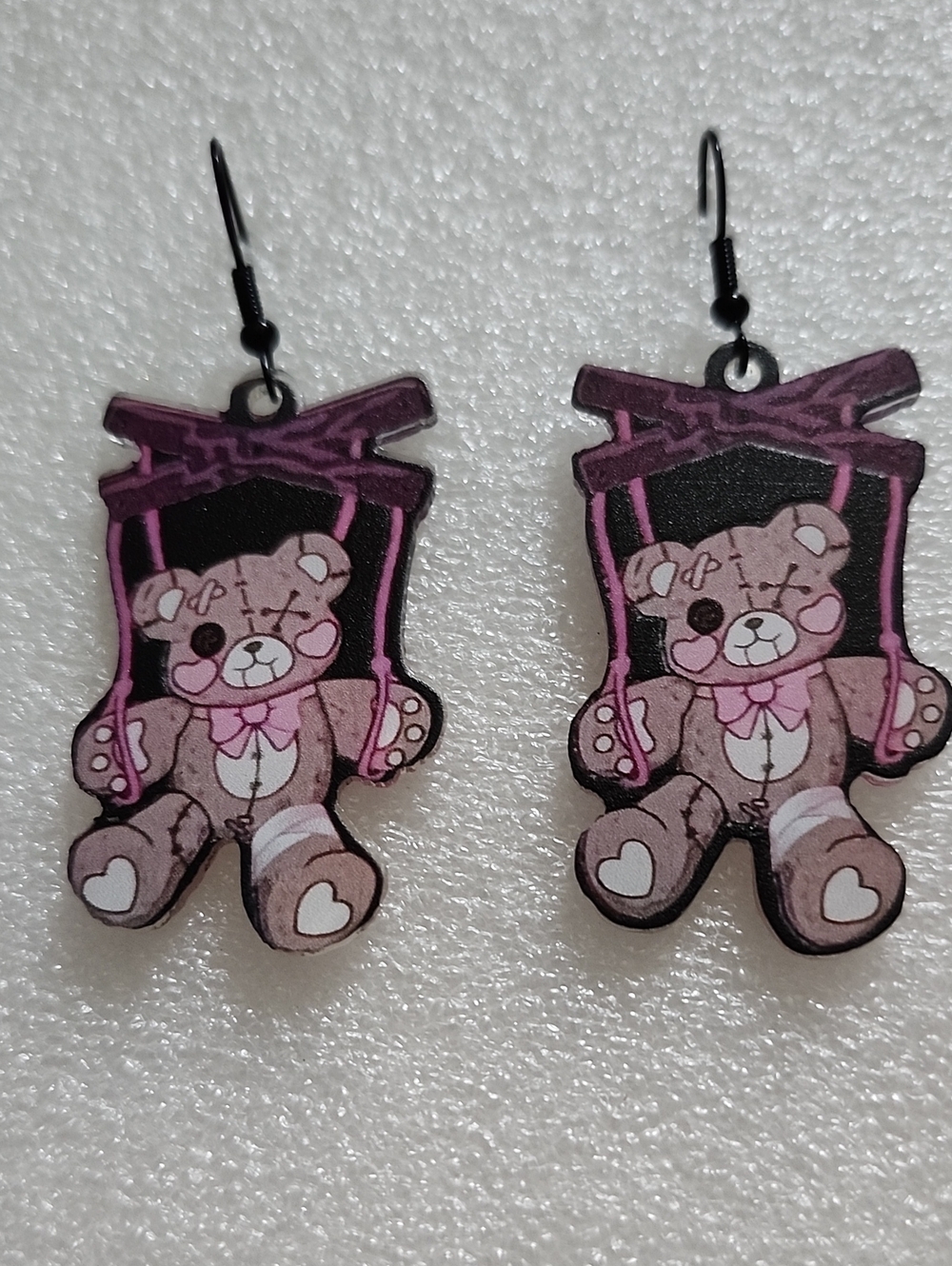 Hand Crafted Pink Teddy Bear Dangle Earrings